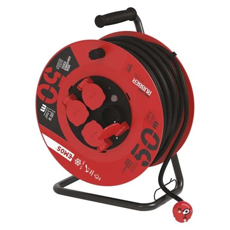 P084501 Venkovní prodlužovací kabel na bubnu 50m, 4zásuvky, černý, guma, 230V, 1,5mm2 1