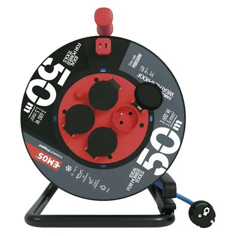 P08550W Mrazuvzdorný prodlužovací kabel na bubnu 50m, 4zásuvky, modrý, silikon, 230V, 1,5mm2 2