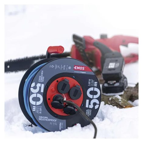 P08550W Mrazuvzdorný prodlužovací kabel na bubnu 50m, 4zásuvky, modrý, silikon, 230V, 1,5mm2 5