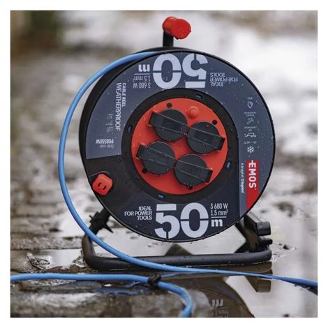 P08550W Mrazuvzdorný prodlužovací kabel na bubnu 50m, 4zásuvky, modrý, silikon, 230V, 1,5mm2 3