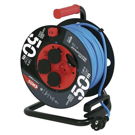 P08550W Mrazuvzdorný prodlužovací kabel na bubnu 50m, 4zásuvky, modrý, silikon, 230V, 1,5mm2 1