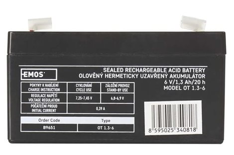 B9651 Bezúdržbový olověný akumulátor 6 V/1,3 Ah, faston 4,7 mm 2