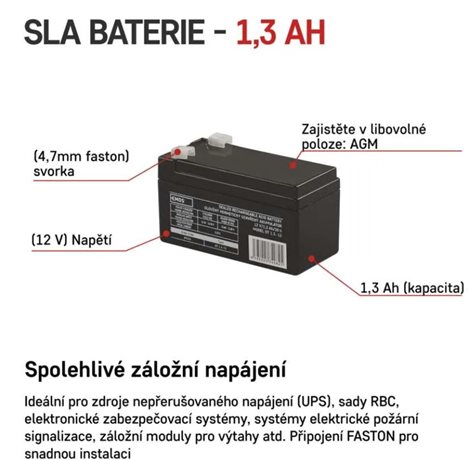 B9652 Bezúdržbový olověný akumulátor 12 V/1,3 Ah, faston 4,7 mm 3