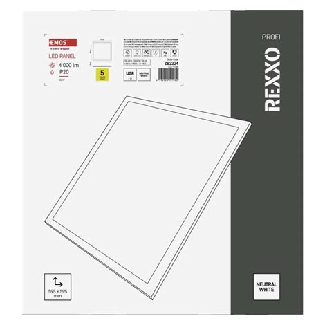 ZB2224 LED panel REXXO backlit 60×60, čtvercový vestavný bílý, 36W neutr. b. UGR 10