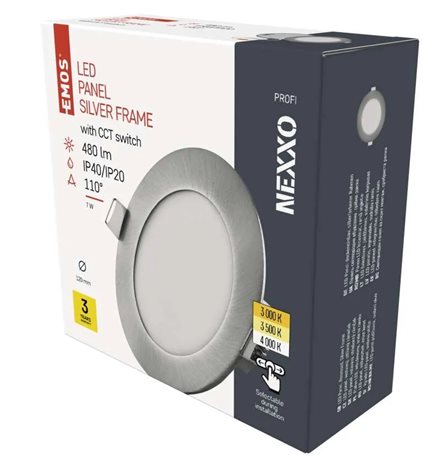 ZD1223 LED podhledové svítidlo NEXXO stříbrné kruh 7W, 480ln, IP40, 3000-4000K, 12cm 12