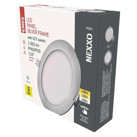 ZD1233 LED podhledové svítidlo NEXXO stříbrné kruh 12,5W, 1050lm, IP40, 3000-4000K, 17cm 12