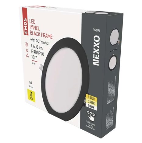 ZD1343 LED podhledové svítidlo NEXXO černé kruh 18W, 1600lm, 3000-4000K, IP40, 22,5cm 12