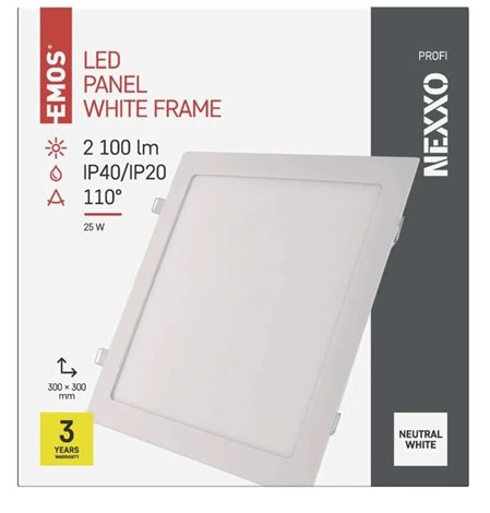 ZD2155 LED podhledové svítidlo NEXXO bílé čtverec 25W, 2100lm, 4000K, IP40, 30x30cm 10