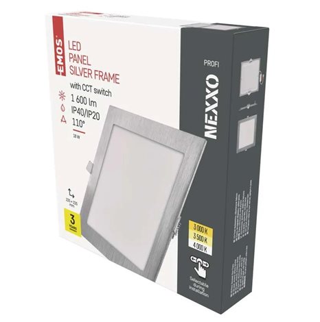 ZD2243 LED podhledové svítidlo NEXXO stříbrné čtverec, 22,5x22,5cm, 18W, 1600lm, 3000-4000K 11
