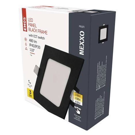 ZD2323 LED podhledové svítidlo NEXXO černé čtverec 7W, 480lm, 3000-4000K, IP40, 12x12cm 10