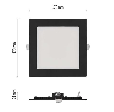 ZD2333 LED podhledové svítidlo NEXXO černé čtverec 12,5W, 1050lm, 3000-4000K, IP40, 17x17cm 9