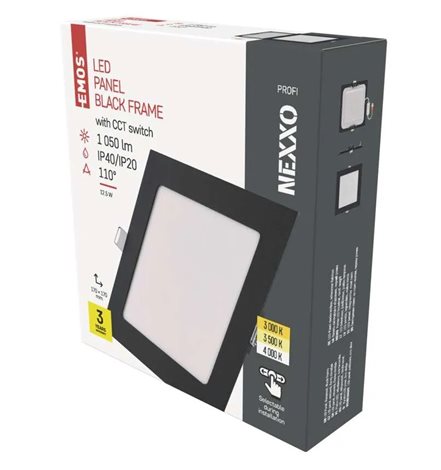 ZD2333 LED podhledové svítidlo NEXXO černé čtverec 12,5W, 1050lm, 3000-4000K, IP40, 17x17cm 11