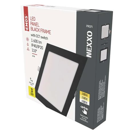 ZD2343 LED podhledové svítidlo NEXXO černé čtverec 18W, 1600lm, 3000-4000K, IP40, 22,5x22,5cm 10