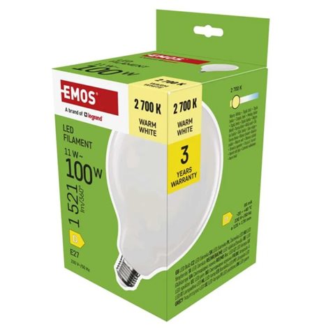 ZF2D62 LED žárovka Filament G125 / E27 / 11 W (100 W) / 1521 lm / teplá bílá 3