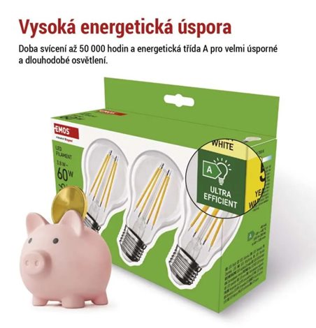 ZF5147.3 LED žárovka Filament A60 3,8W(60W), E27, 806lm, teplá bílá, 3ks 4