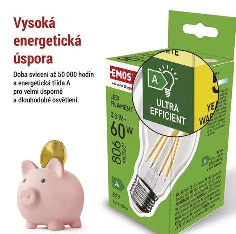 ZF5147 LED žárovka Filament A60 / E27 / 3,8 W (60 W) / 806 lm / teplá bílá 5