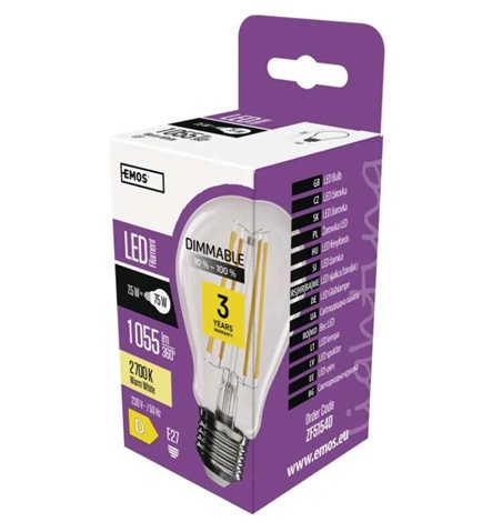ZF5154D LED žárovka Filament A60 / E27 / 7,5W (75 W) / 1 055 lm / teplá bílá / stmívatelná 3
