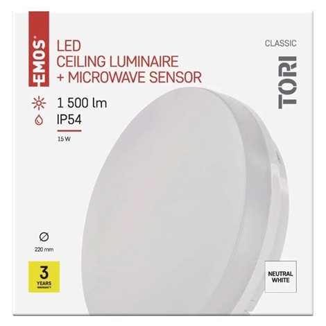 ZM4328 LED přisazené svítidlo s pohybovým čidlem TORI bílé kruh, 22cm, 15W, 1500lm, 4000K, IP54 16