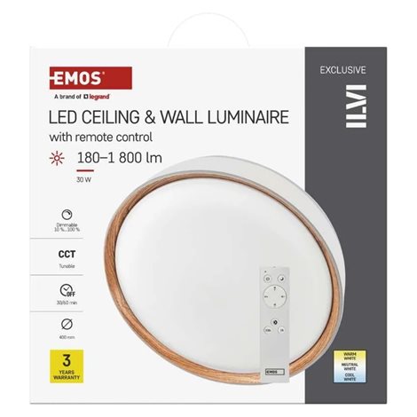 ZM5114 LED přisazené svítidlo ILVI, kruhové 30W, stmív. se změnou CCT, bílá+dřevo 17