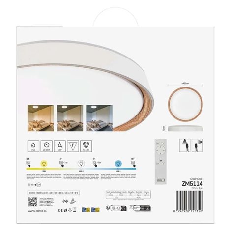 ZM5114 LED přisazené svítidlo ILVI, kruhové 30W, stmív. se změnou CCT, bílá+dřevo 18
