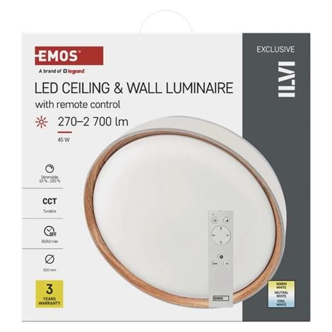 ZM5115 LED přisazené svítidlo ILVI, kruhové 45W, stmív. se změnou CCT, bílá+dřevo 17