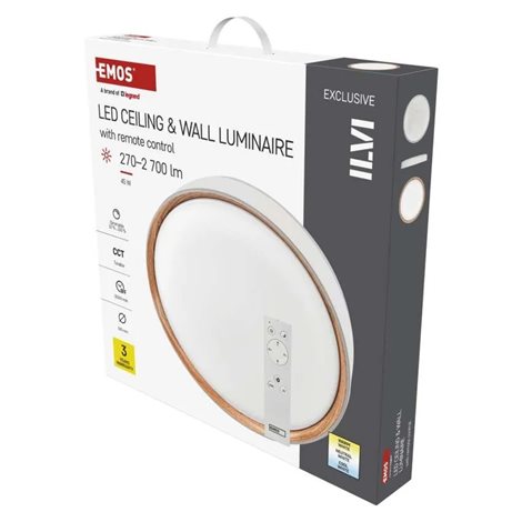 ZM5115 LED přisazené svítidlo ILVI, kruhové 45W, stmív. se změnou CCT, bílá+dřevo 20