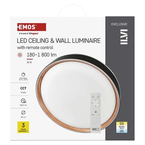 ZM5116 LED přisazené svítidlo ILVI, kruhové 30W, stmívání+CCT, černá+dřevo 17