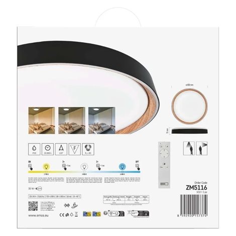 ZM5116 LED přisazené svítidlo ILVI, kruhové 30W, stmívání+CCT, černá+dřevo 18