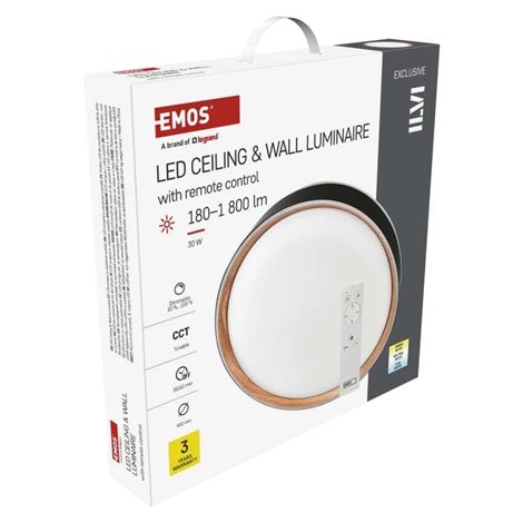 ZM5116 LED přisazené svítidlo ILVI, kruhové 30W, stmívání+CCT, černá+dřevo 19