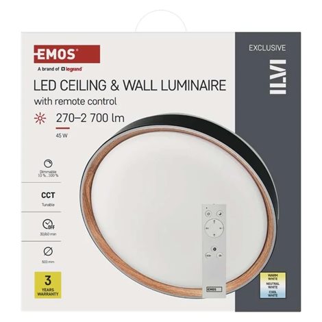 ZM5117 LED přisazené svítidlo ILVI, kruhové 45W, stmívání+CCT, černá+dřevo 17