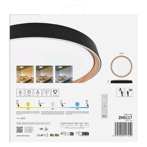 ZM5117 LED přisazené svítidlo ILVI, kruhové 45W, stmívání+CCT, černá+dřevo 18