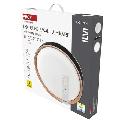 ZM5117 LED přisazené svítidlo ILVI, kruhové 45W, stmívání+CCT, černá+dřevo 20