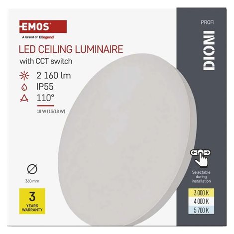 ZM7151 LED přisazené svítidlo DIONI kruhové, bílé, 18W, 2160lm, IP55, se změnou CCT 14