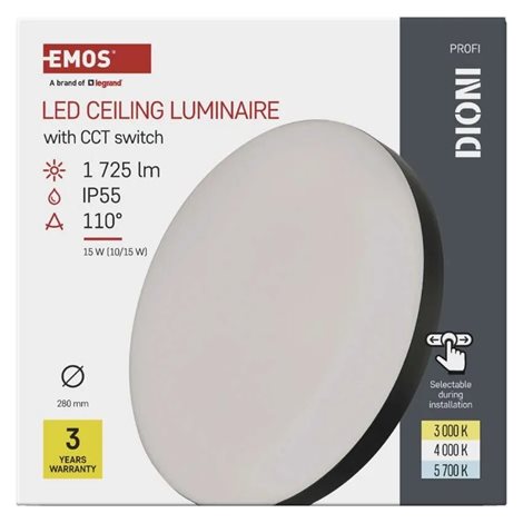 ZM7153 LED přisazené svítidlo DIONI kruhové, černé, 15W, 1725lm, IP55, se změnou CCT 15