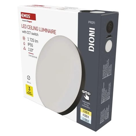ZM7153 LED přisazené svítidlo DIONI kruhové, černé, 15W, 1725lm, IP55, se změnou CCT 17