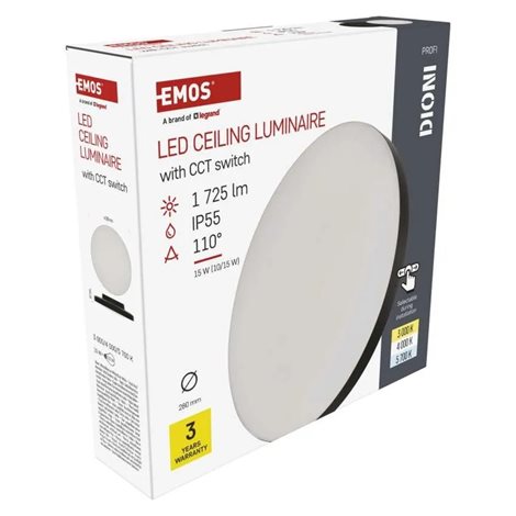 ZM7153 LED přisazené svítidlo DIONI kruhové, černé, 15W, 1725lm, IP55, se změnou CCT 18