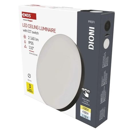ZM7154 LED přisazené svítidlo DIONI kruhové, černé, 18W, 2160lm, IP55, se změnou CCT 16
