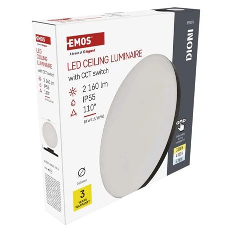 ZM7154 LED přisazené svítidlo DIONI kruhové, černé, 18W, 2160lm, IP55, se změnou CCT 17
