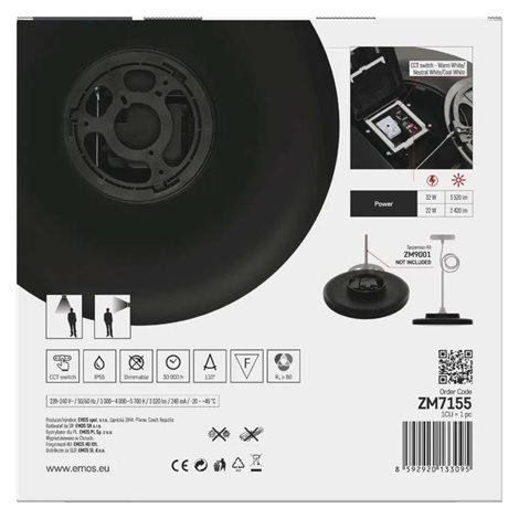 ZM7155 LED přisazené svítidlo DIONI kruhové, černé, 32W, 3520lm, IP55, se změnou CCT 15