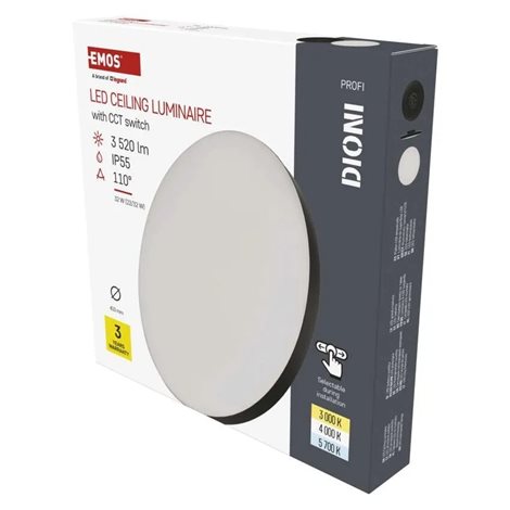 ZM7155 LED přisazené svítidlo DIONI kruhové, černé, 32W, 3520lm, IP55, se změnou CCT 17