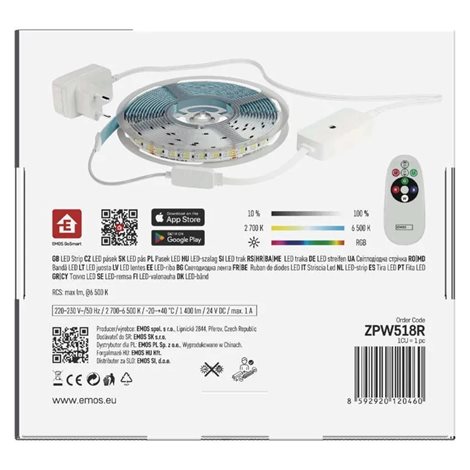 ZPW518R GoSmart LED pásek WiFi 5 m, 22W, 1000lm, RGB/CCT 17