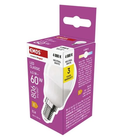 ZQ1E43 LED žárovka Classic Mini Globe / E14 / 6,5 W (60 W) / 806 lm / neutrální bílá 3