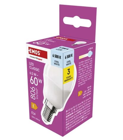 ZQ1E44 LED žárovka Classic Mini Globe / E14 / 6,5 W (60 W) / 806 lm / studená bílá 3