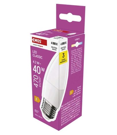 ZQ4E23 LED žárovka Classic svíčka / E27 / 4,2 W (40 W) / 470 lm / neutrální bílá 3