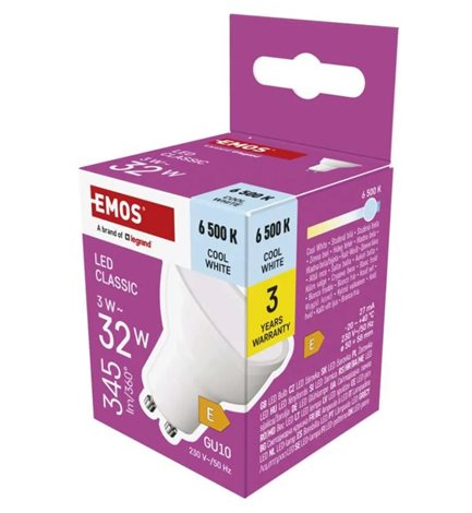 ZQ8E14 LED žárovka Classic MR16 bílá / GU10 / 3 W (32 W) / 345 lm / studená bílá 3