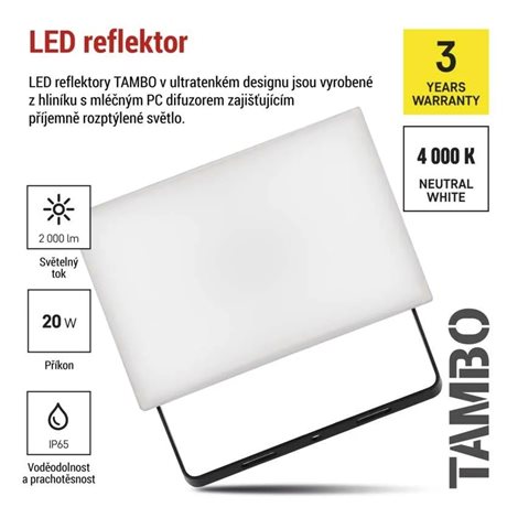 ZS2522 LED reflektor TAMBO, 20 W, 2000 lm, IP65, černý 9