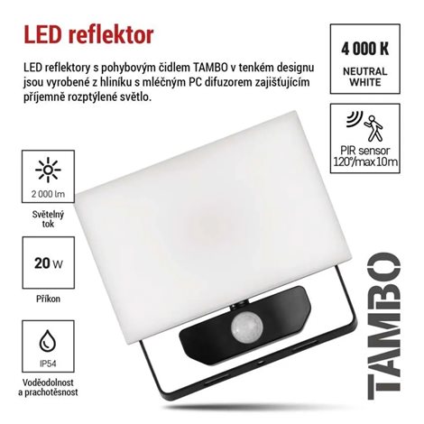 LED Reflektor TAMBO PIR ZS2922 13,5x6,4x16,5cm 20W 2000lm 4000K IP54 8