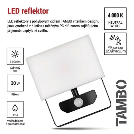 ZS2932 LED reflektor TAMBO se senzorem pohybu, 30 W, 3000 lm, černý 8