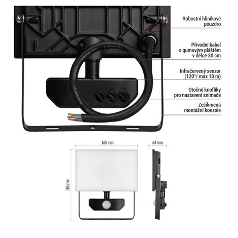 ZS2932 LED reflektor TAMBO se senzorem pohybu, 30 W, 3000 lm, černý 12
