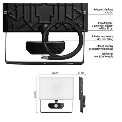 ZS2942 LED reflektor TAMBO se senzorem pohybu, 50 W, 5000 lm, černý 12